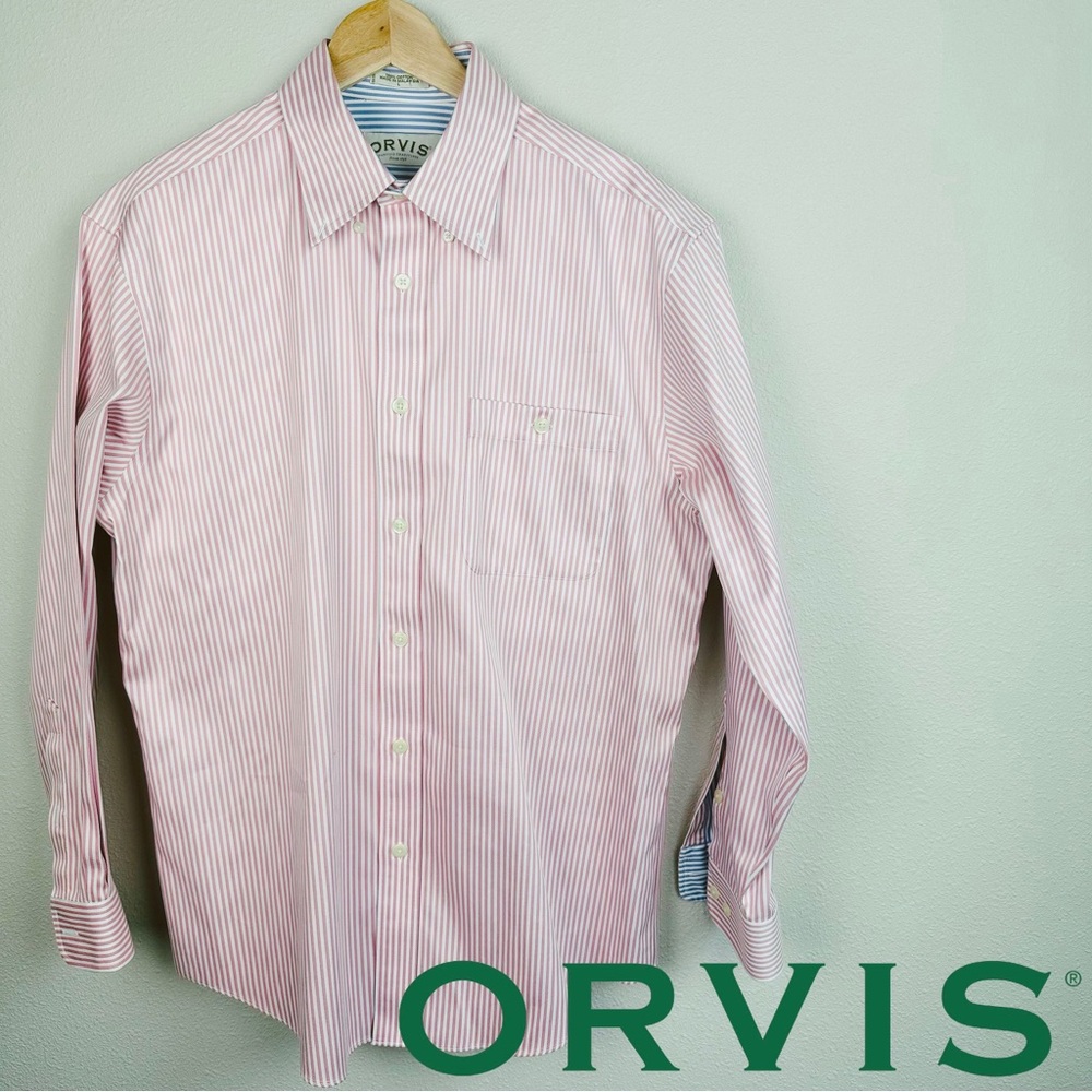 ORVIS pink stripe long-sleeve button-down dress shirt